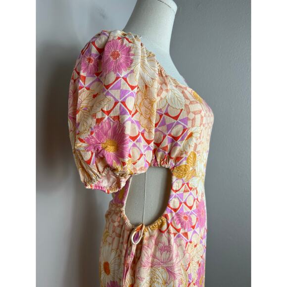 Paper Heart Floral Cutout Puff Sleeve Mini Dress Yellow Sz 6 - Picture 2 of 7